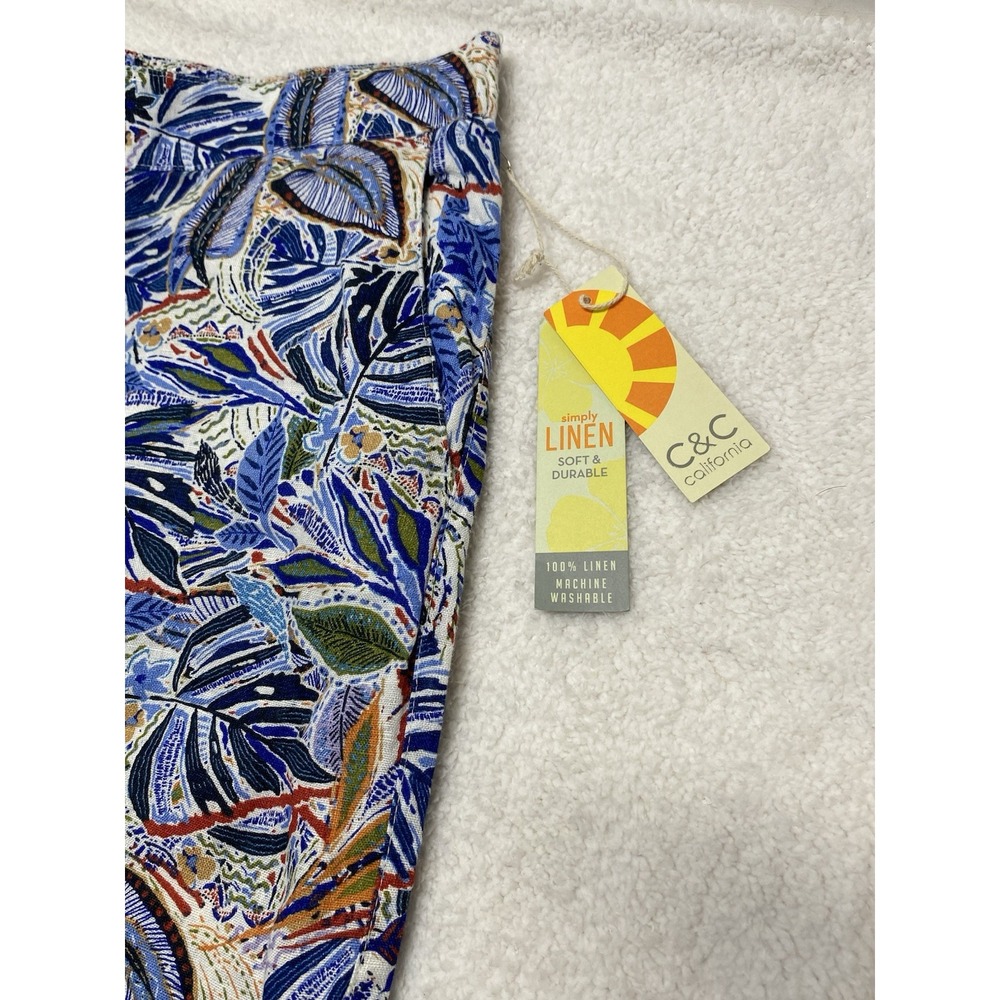 C&C California NWT Linen Wide Leg Botanical Washable Pants Women's Large - Picture 2 of 9